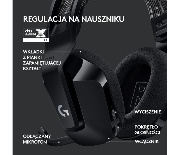 LOGITECH G733 LIGHTSPEED Wireless RGB Gaming Headset Black - 594937 - zdjęcie 10
